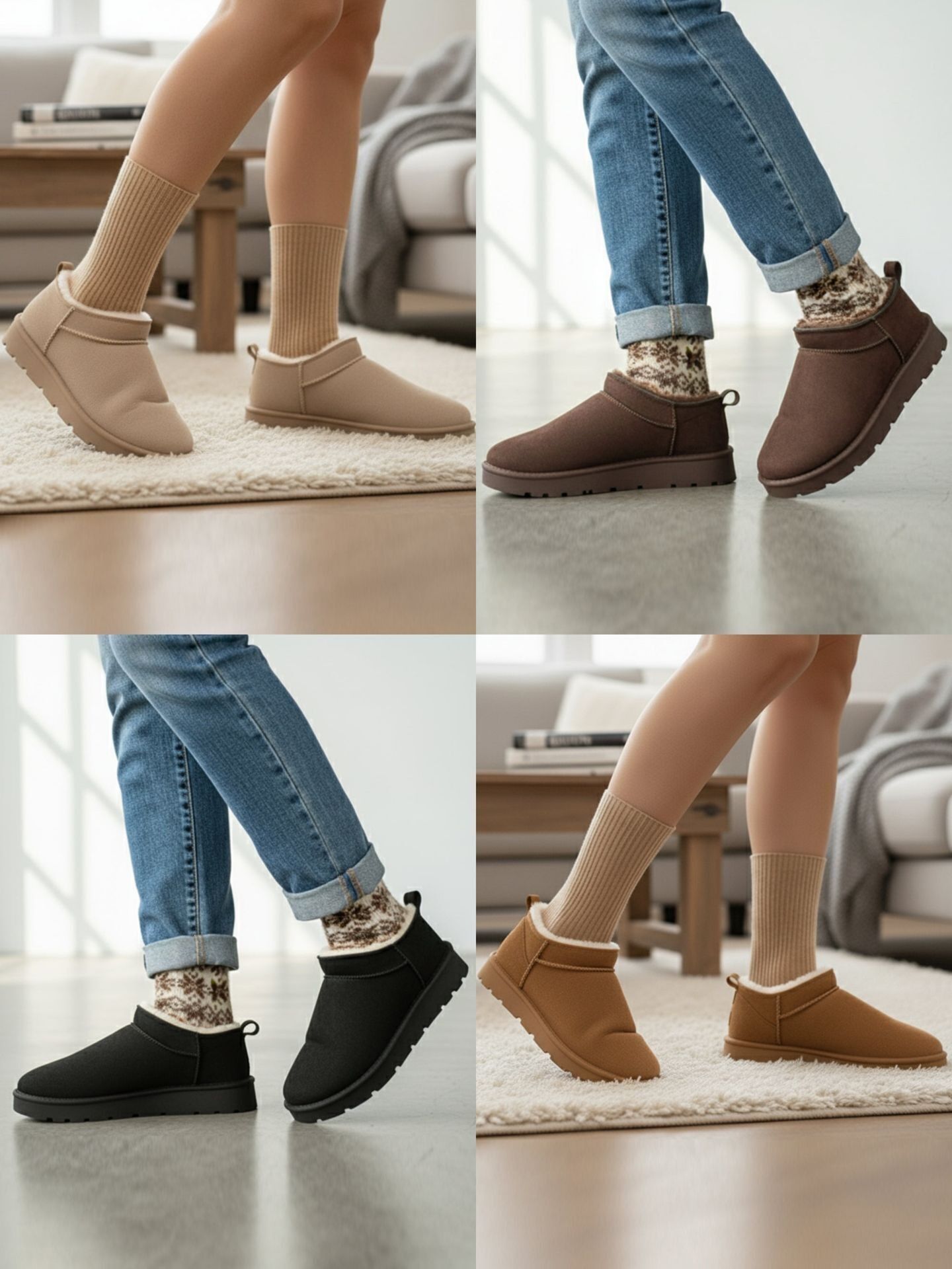 STIVALI CLASSICI IN PELLE SCAMOSCIATA FINTA CON MICRO CIABATTE (CONFEZIONE DA 12 PAIA, TAGLIA UK3-UK8)