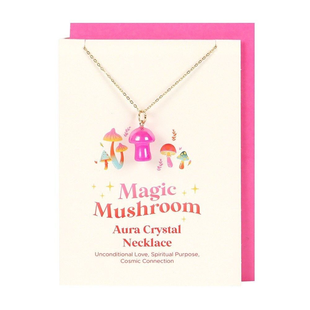 Biglietto di auguri con collana di funghi di cristallo Aura rosa