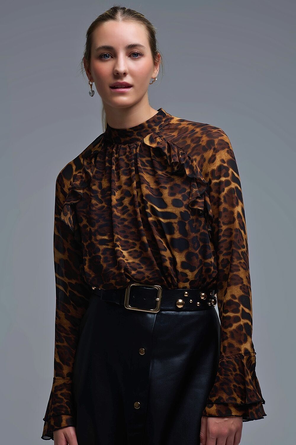 Leopard Print Blouse with Ruffle Details in chiffon
