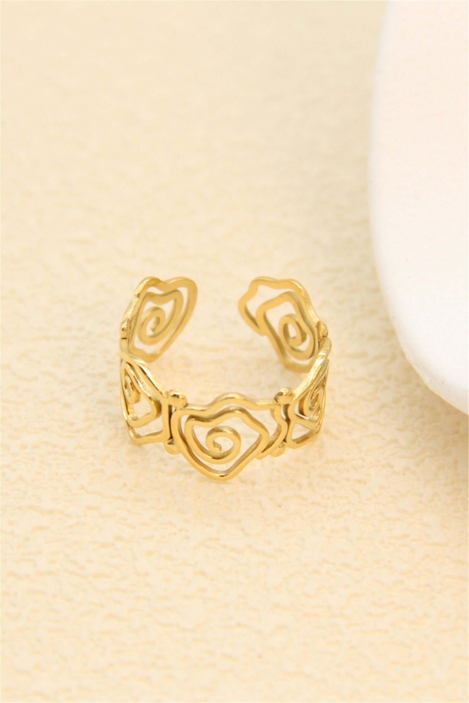 Gold-Plated Stainless Steel Spiral Heart Ring – Adjustable & Trendy
