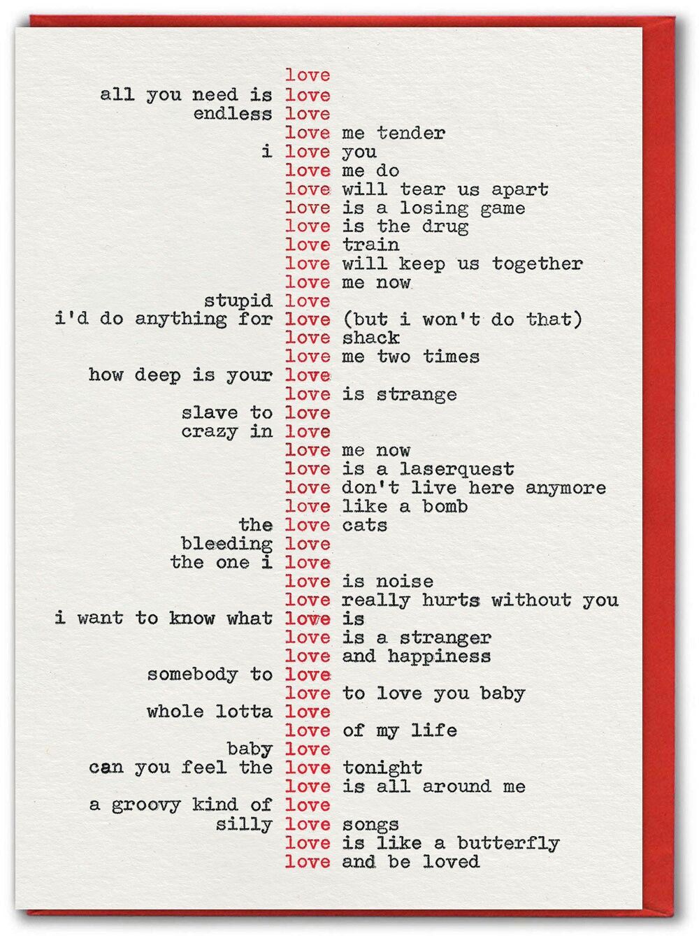 Divertente biglietto d'auguri di San Valentino con scritta "Love Type" di Hayden Kays