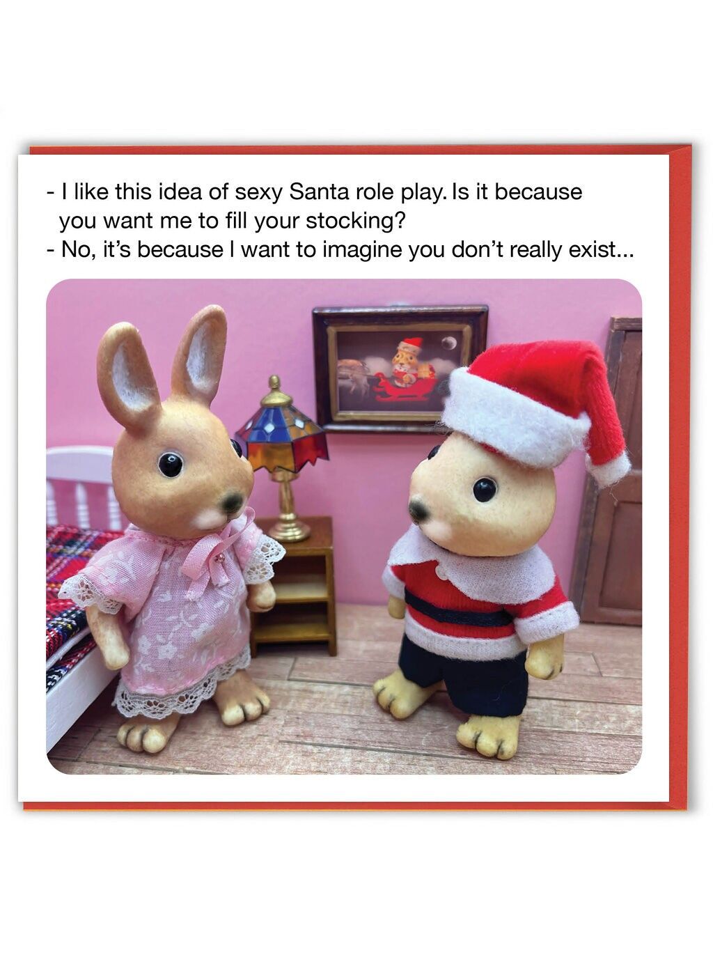 Tarjeta navideña divertida con juego de roles de Papá Noel de Forest Fr1ends