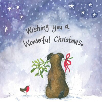 Wonderful Christmas Dog and Mistletoe Christmas Card Pack (Pack of 5 cards)