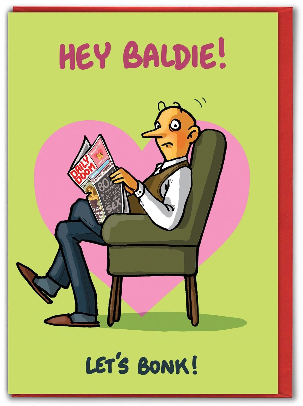 Lustige Valentinskarte „Hey Baldie“ von Bryony Walters