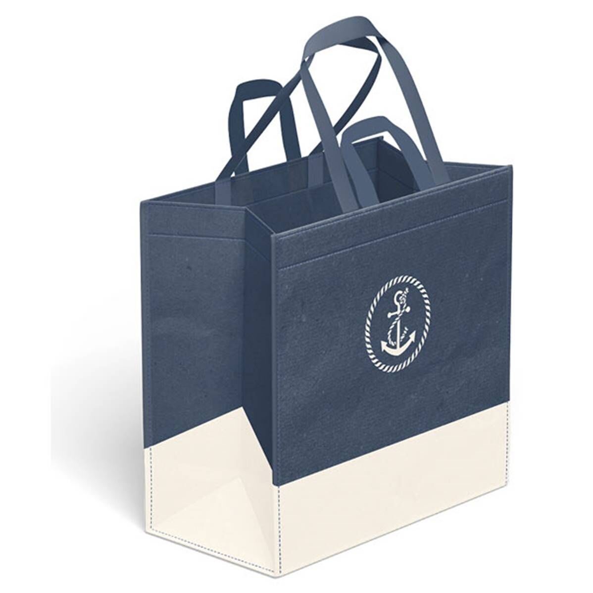 Zweifarbige marineblaue Einkaufstasche, 34 x 36 x 14 cm