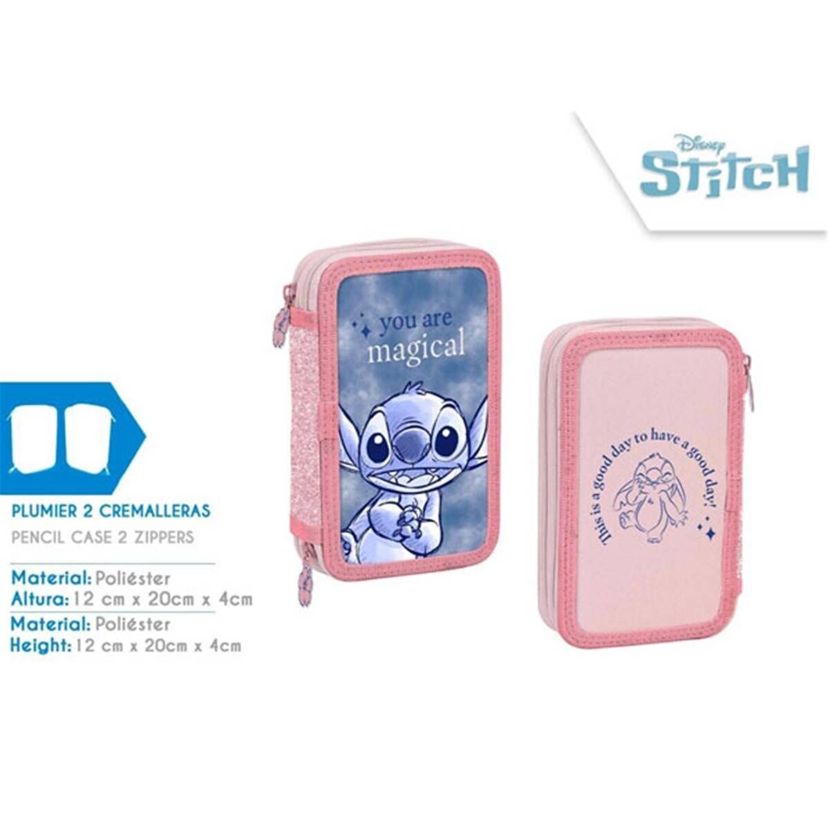 Federmäppchen mit Doppelreißverschluss, 20 x 12 cm, Stitch