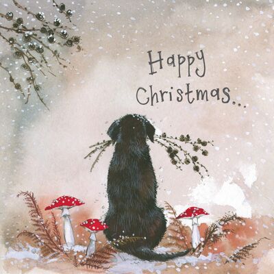 Happy Christmas Dog and Toadstools Christmas Card Pack (Pack of 5 Cards)