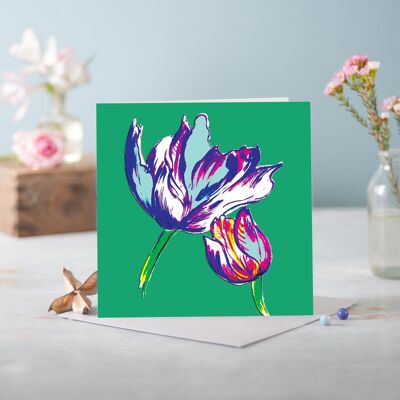 Flora Lyons Blue Greetings Card