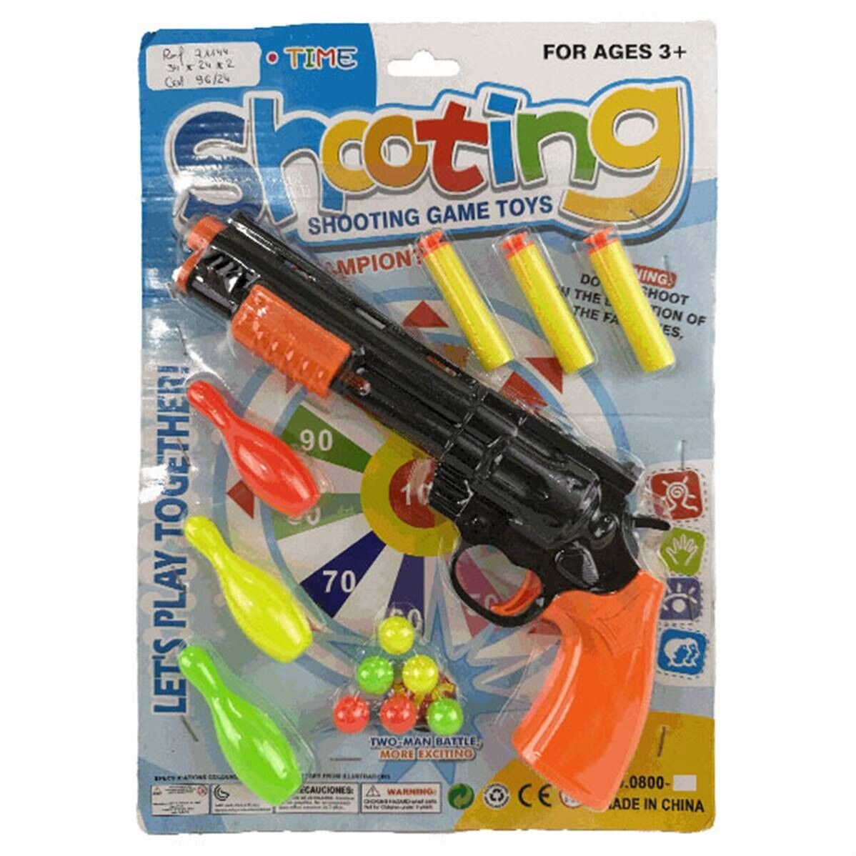 Blister Pistolet Flèches Mousses et Quilles 34 x 24 Cm