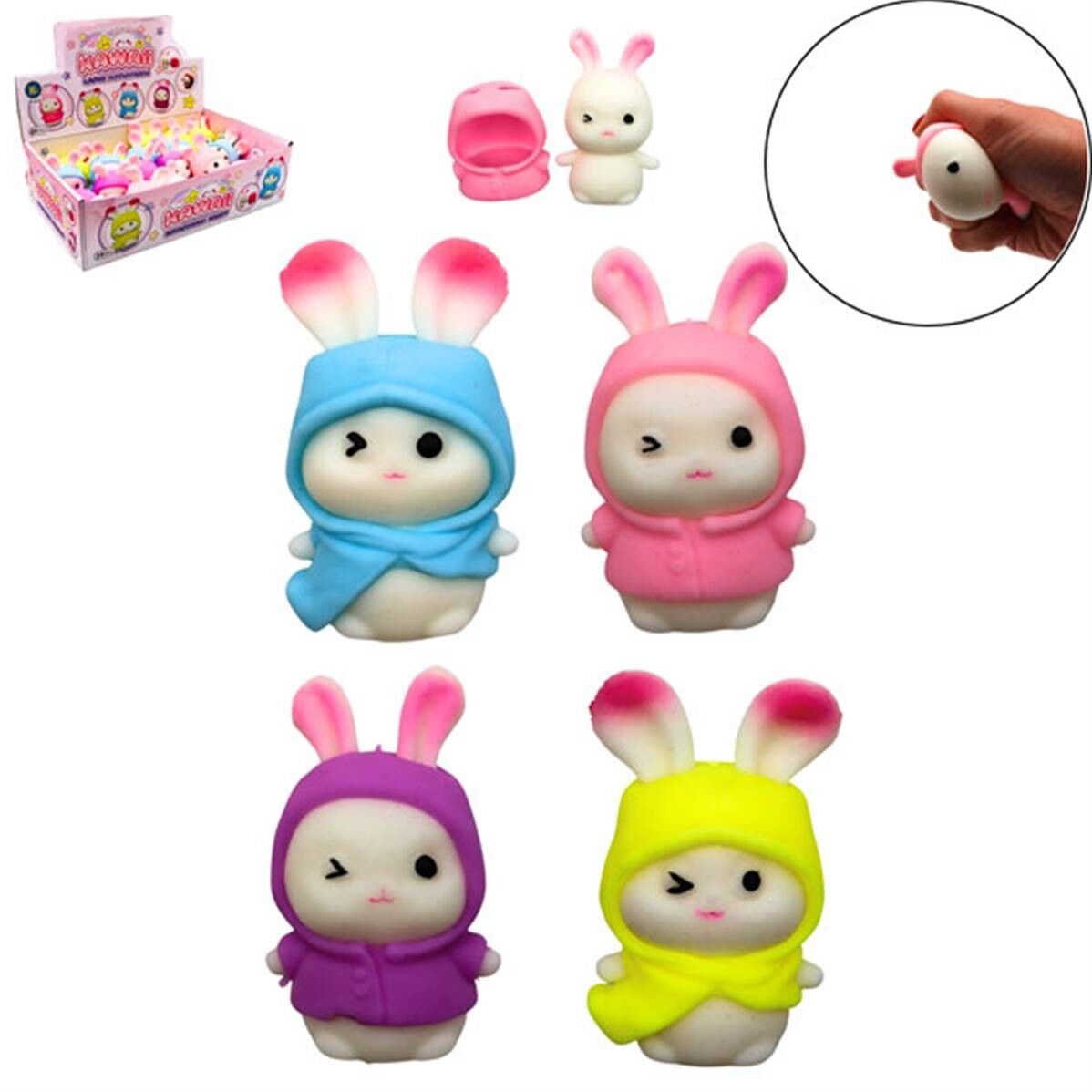 Kawaii Anti-Stress-Hase, 8 cm, 4 verschiedene Farben