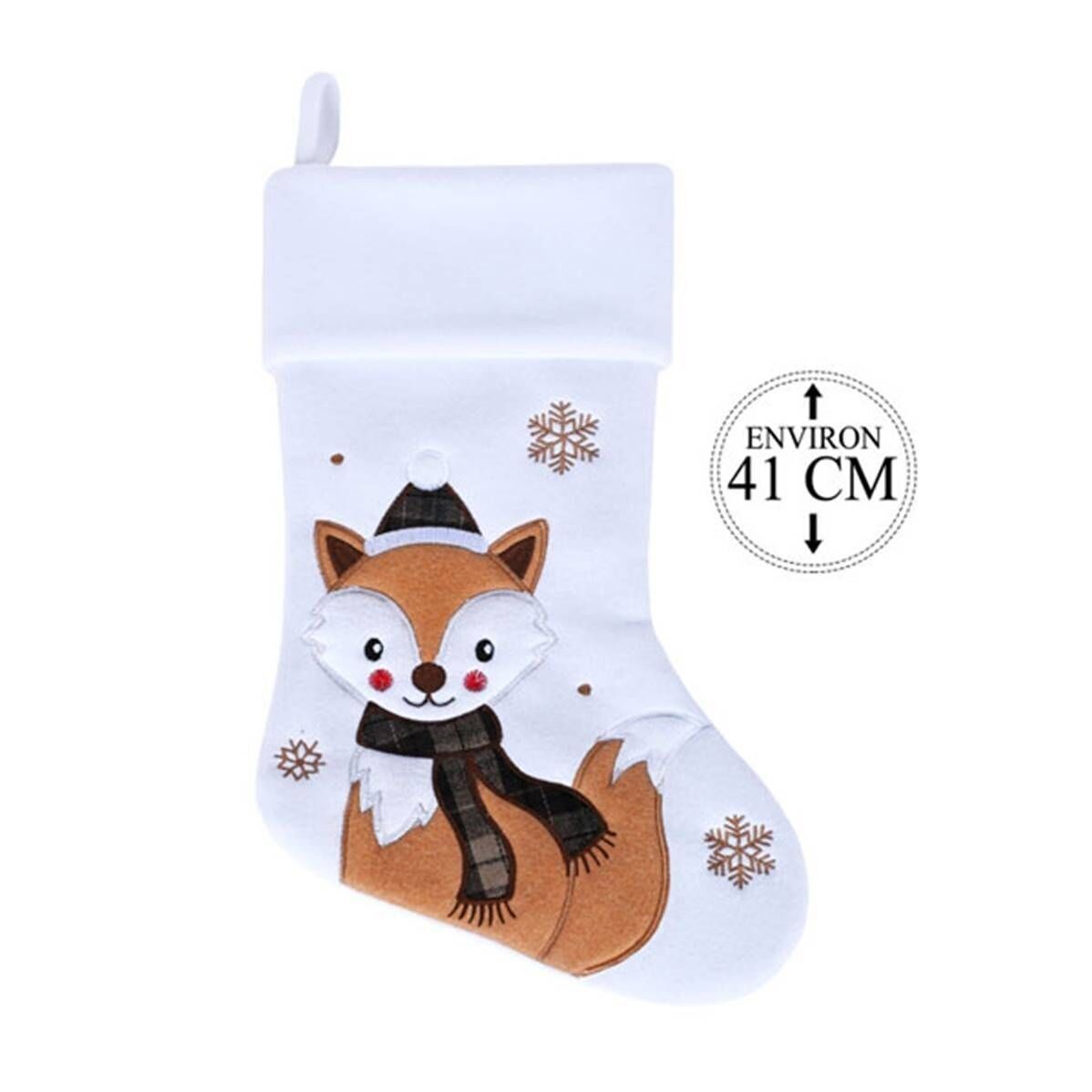 Weißer Stiefel mit brauner Fuchsstickerei, 41 cm