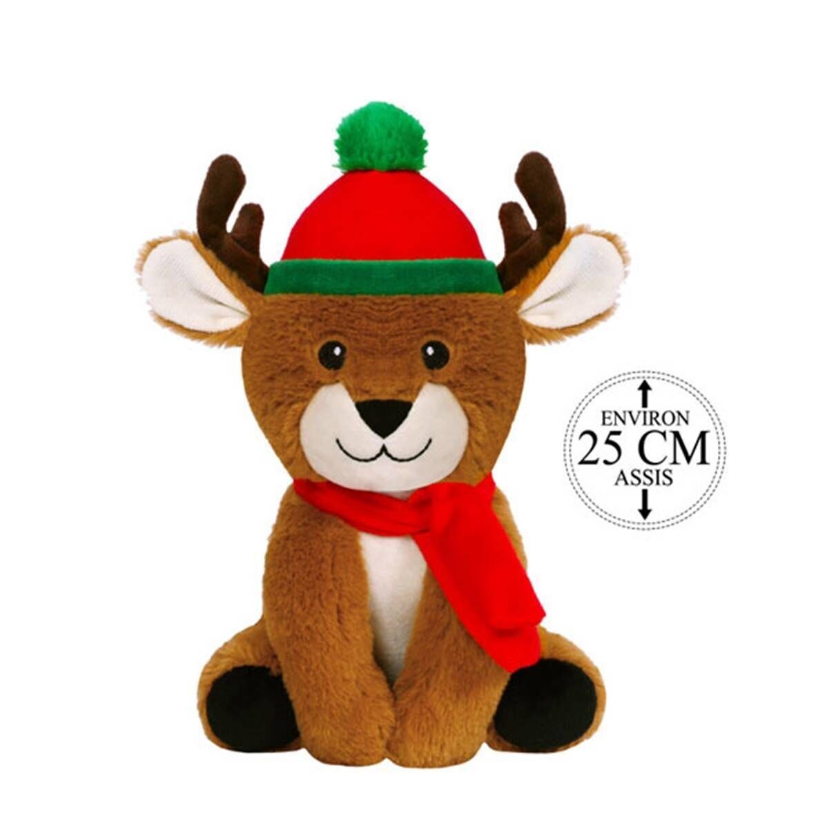 Rentier-Plüschtier mit Weihnachtsmütze, 25 cm