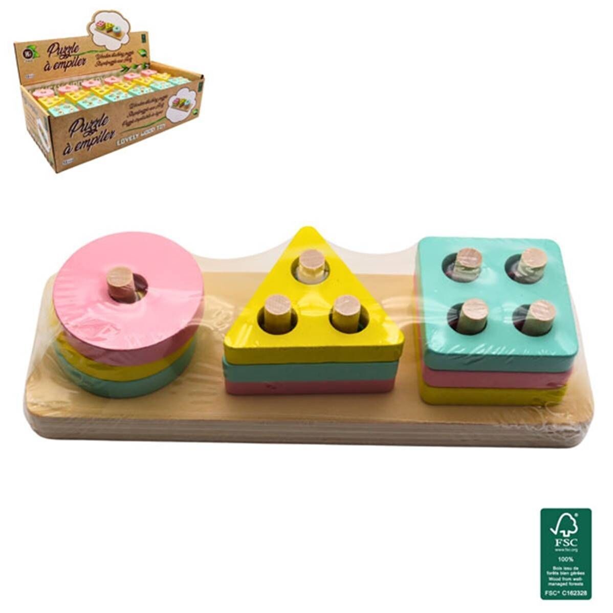 Puzzle 4 Formes à  Empiler en Bois 6 x 25 Cm