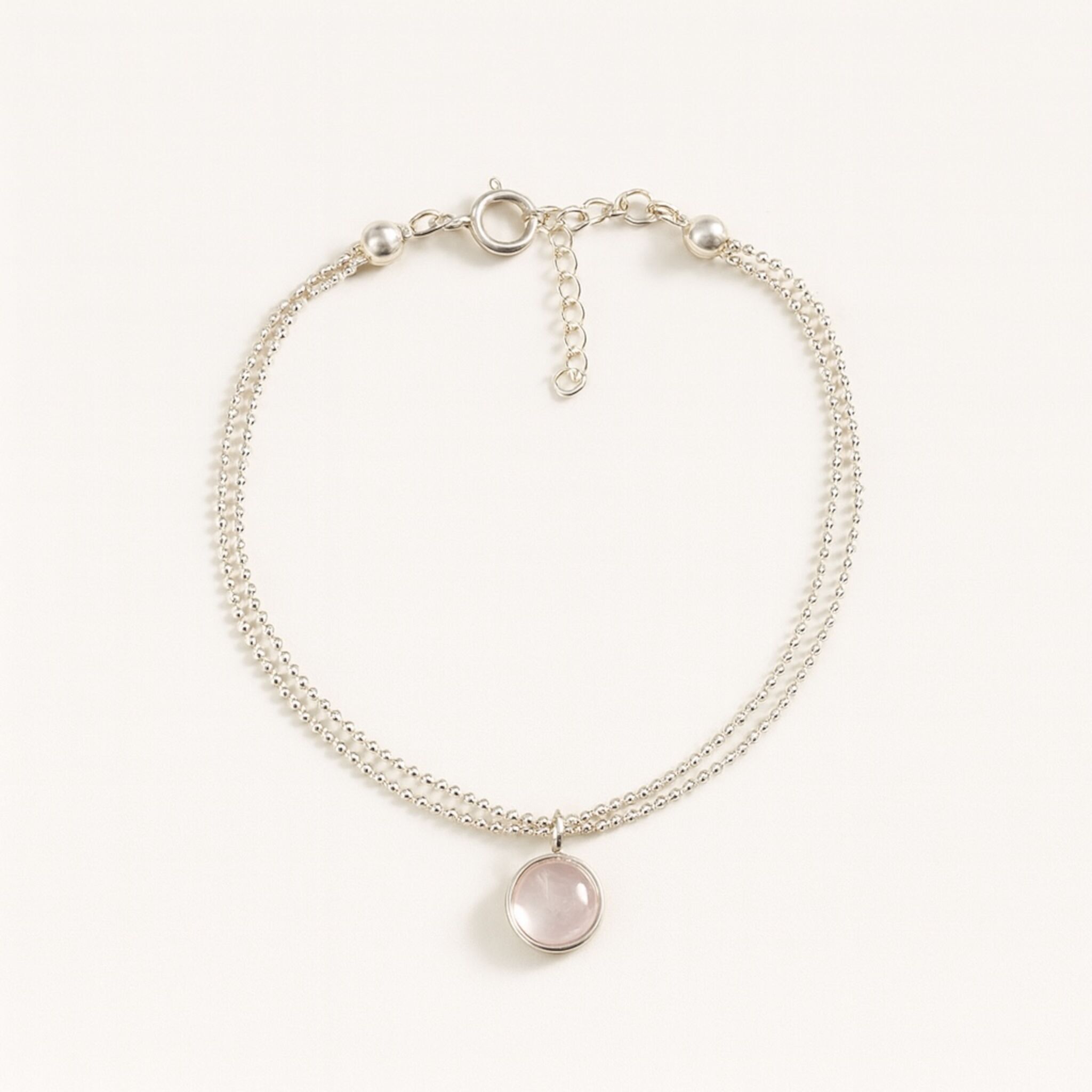 Bracciale doppio filo in argento e quarzo rosa