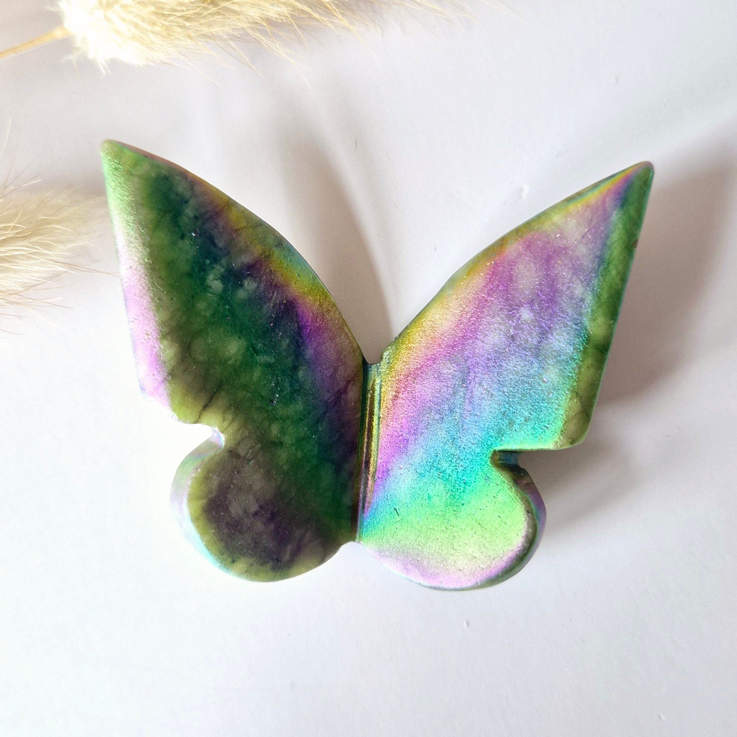 Edelstein Engel Aura Schmetterling 6x5 cm – Grüner Jade