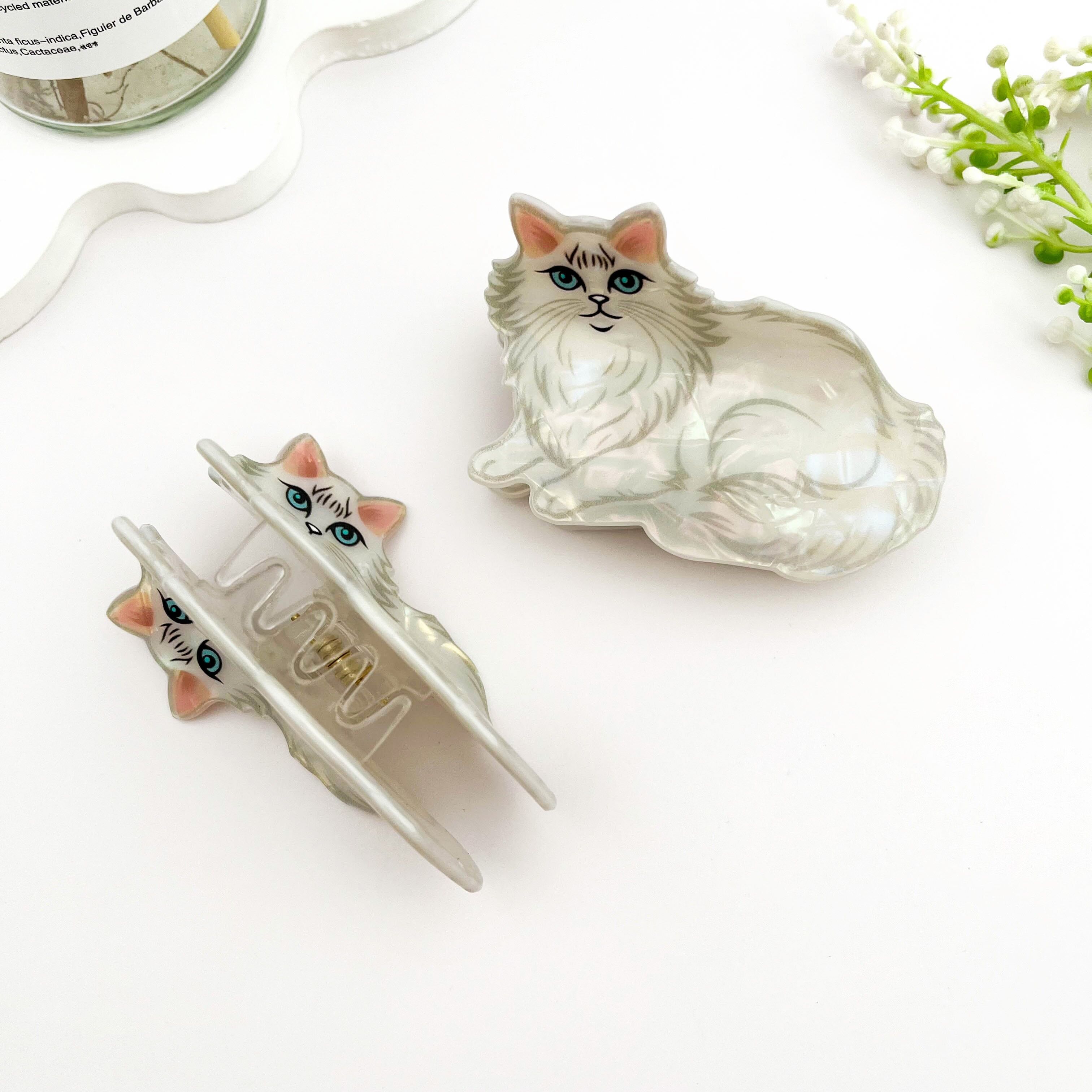 Weiße Perserkatze, eleganter Druck, Acetat-Haarkrallen