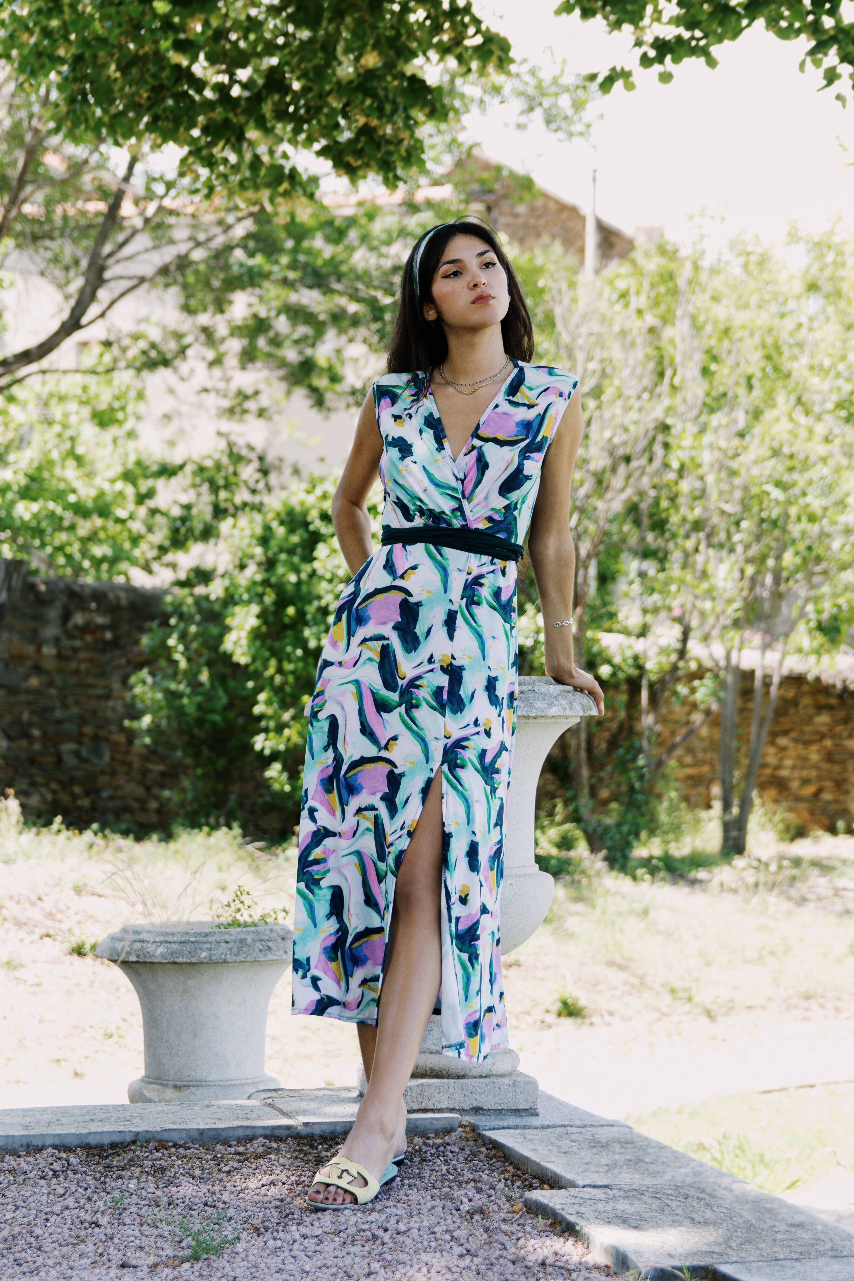 Robe longue col v - Betty