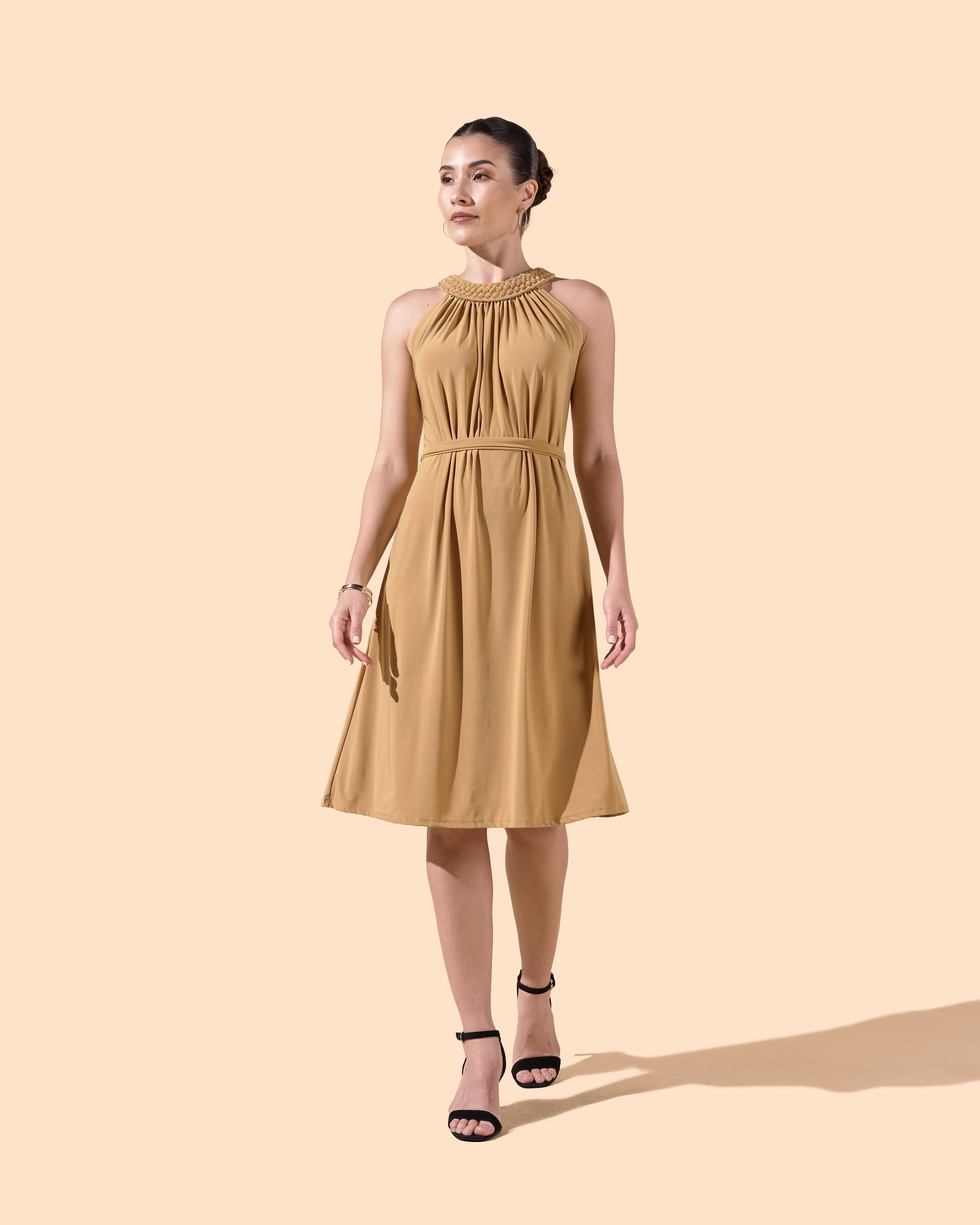 Robe courte col montant tressé - Absinthe