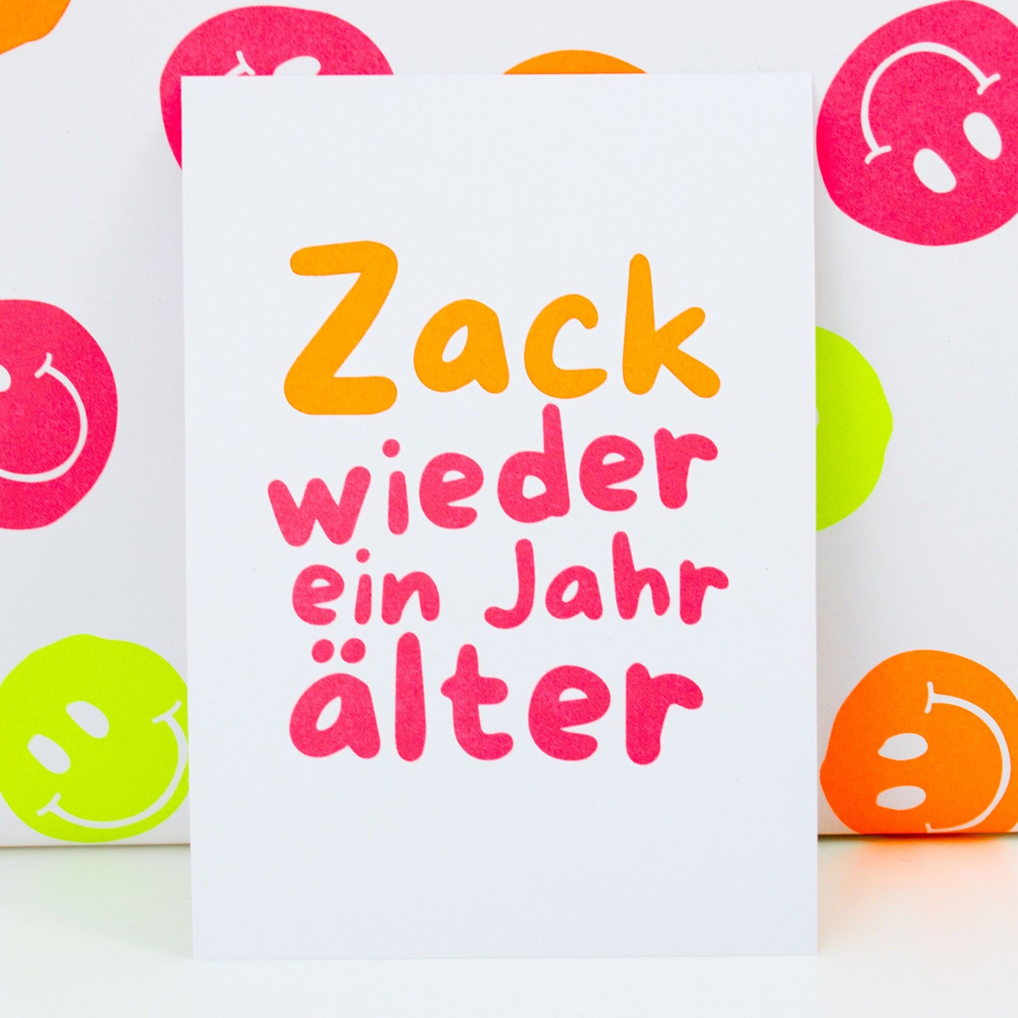 Carte postale « Zack, un an de plus » fabriquée à partir de papier recyclé