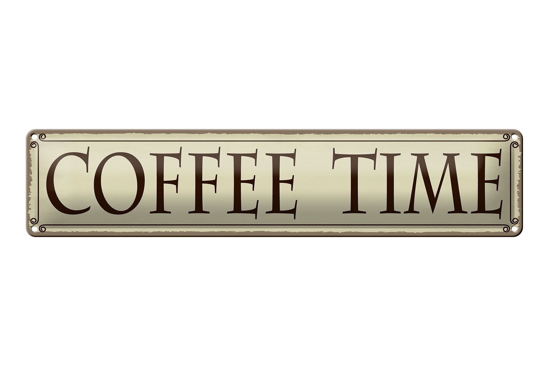 Blechschild Hinweis 46x10 cm Coffee time beige Deko Schild