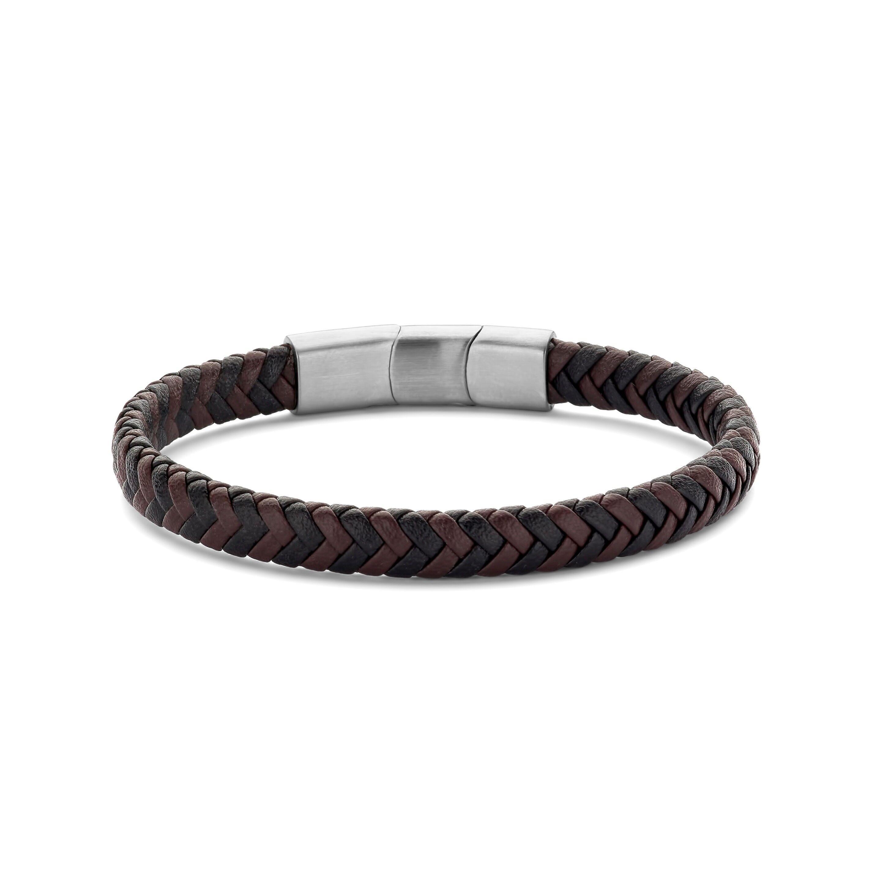 Pulsera Frank 1967 de cuero negro/marrón, ips cepillado, 21 cm