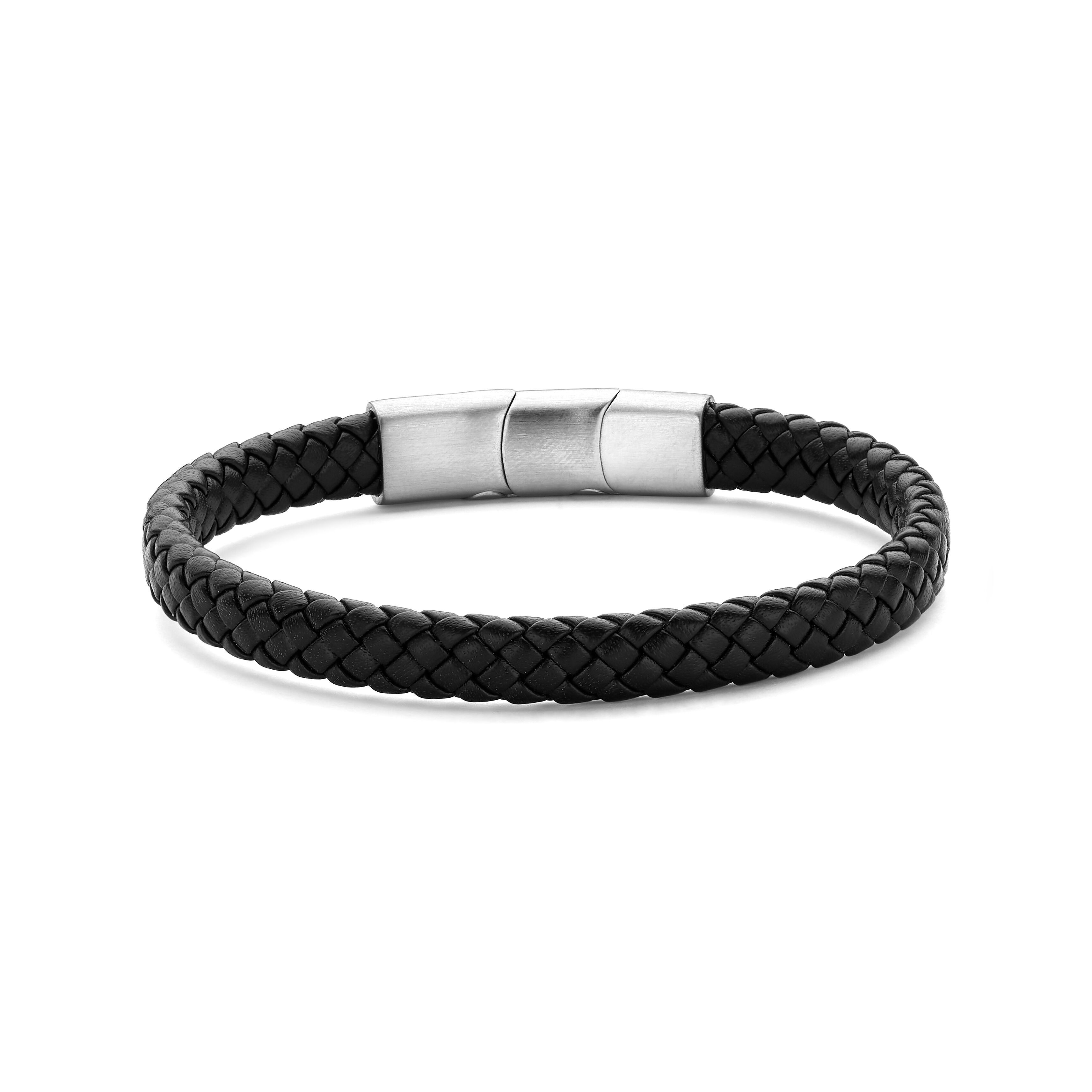 Frank 1967 black leather bracelet 8mm brushed ips