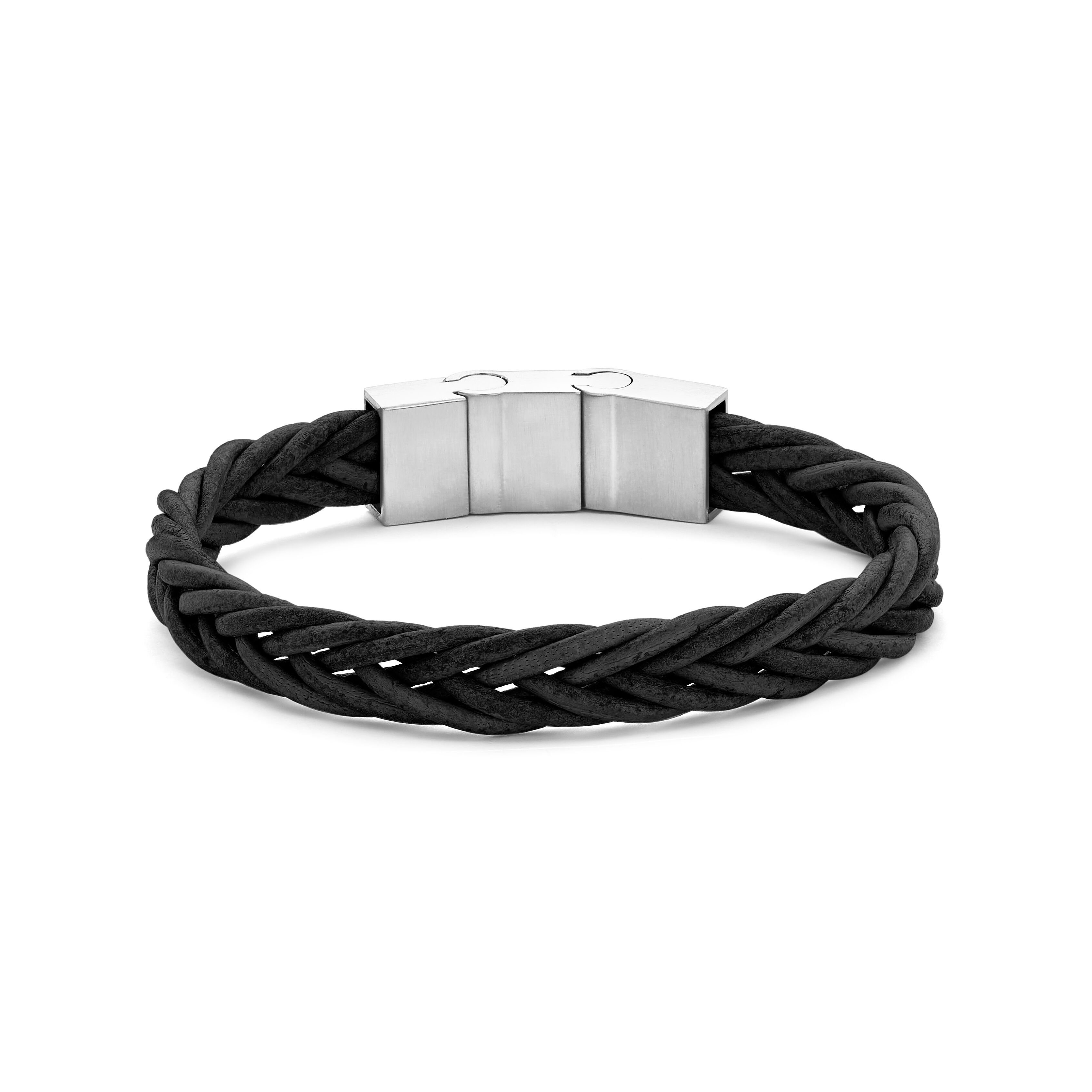 Pulsera Frank 1967 de cuero trenzado negro con acabado cepillado IPS