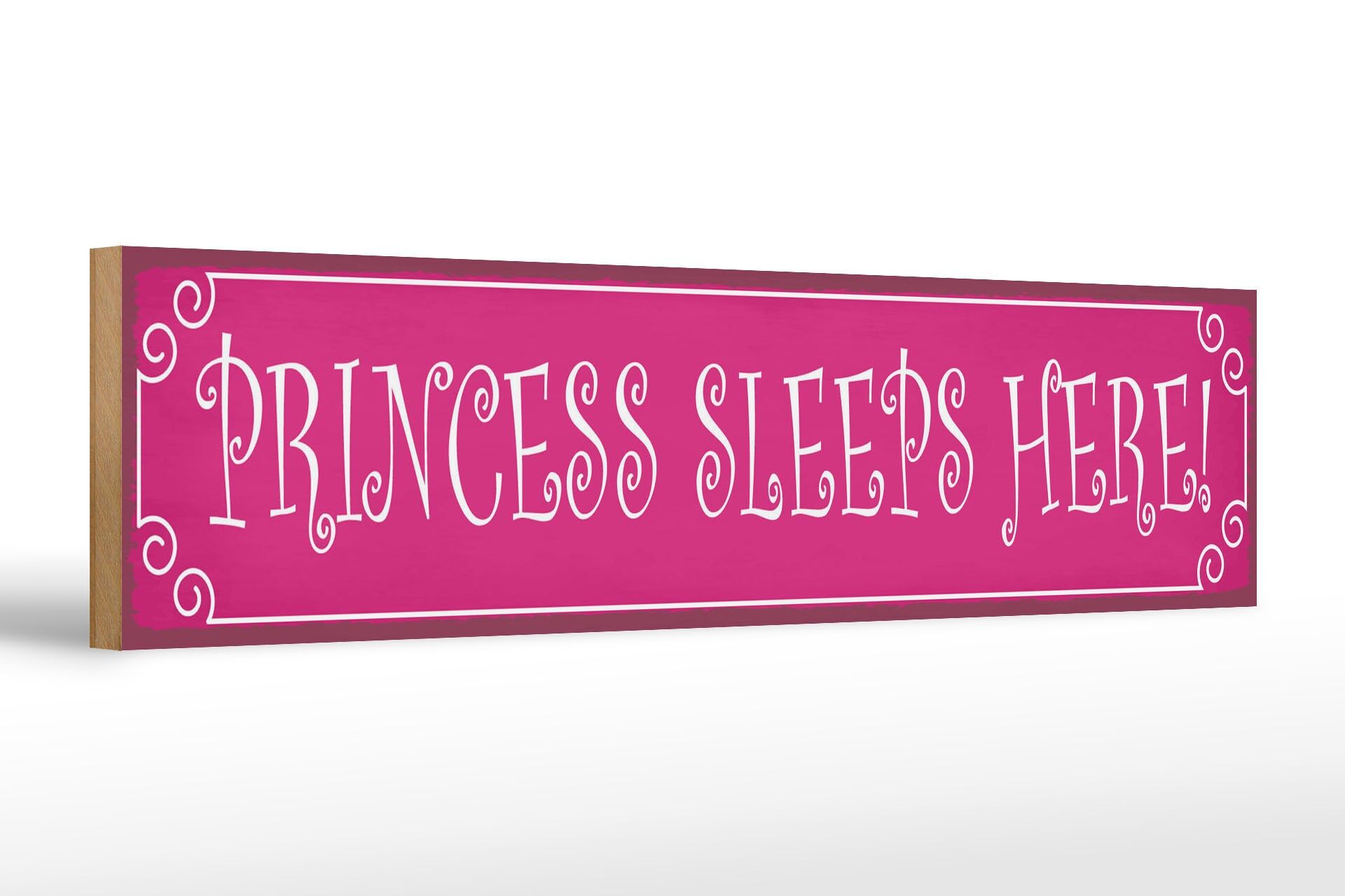 Holzschild Hinweis 46x10 cm Princess sleeps here rosa Deko Schild