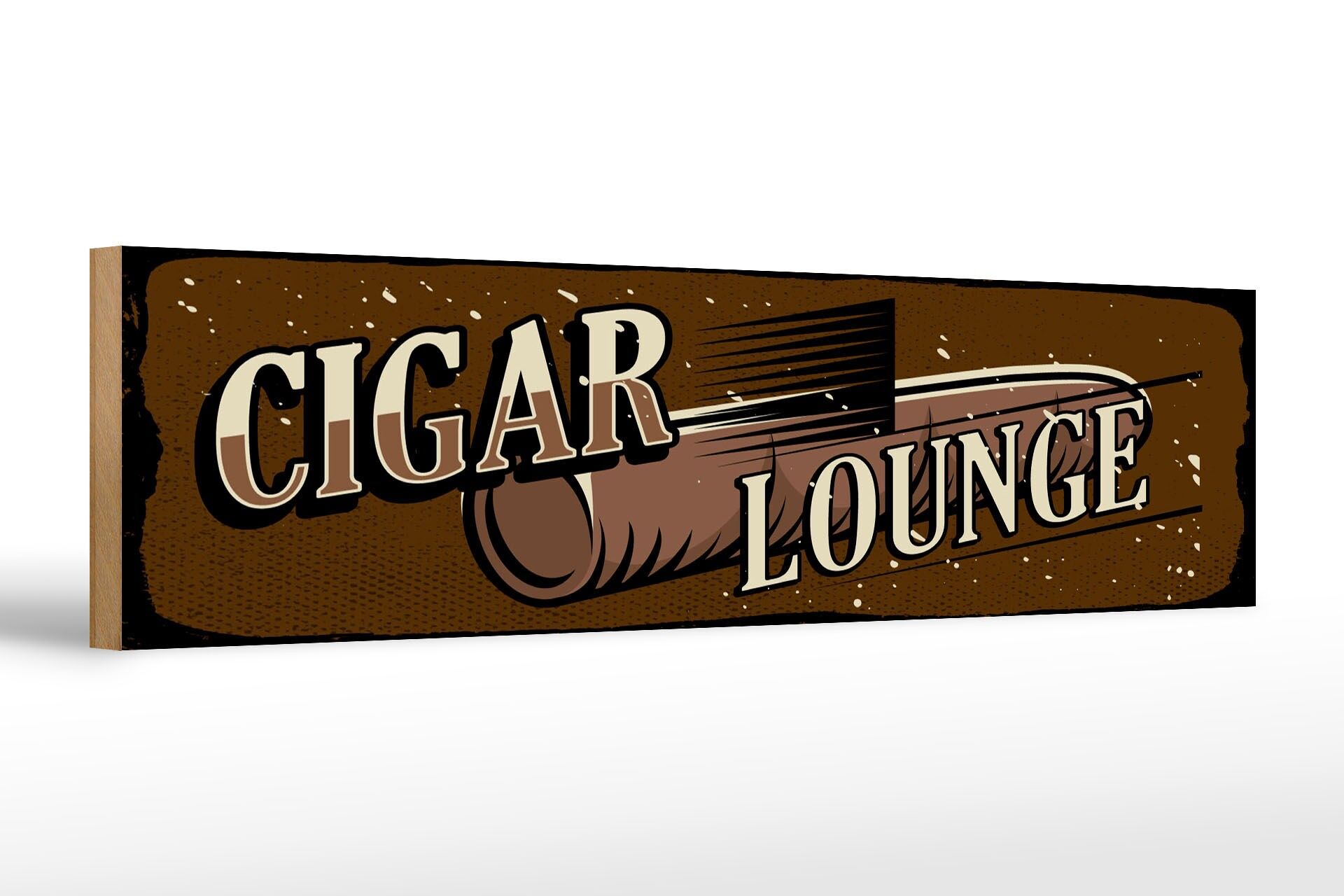 Holzschild Hinweis 46x10 cm Cigar Lounge braunes Deko Schild