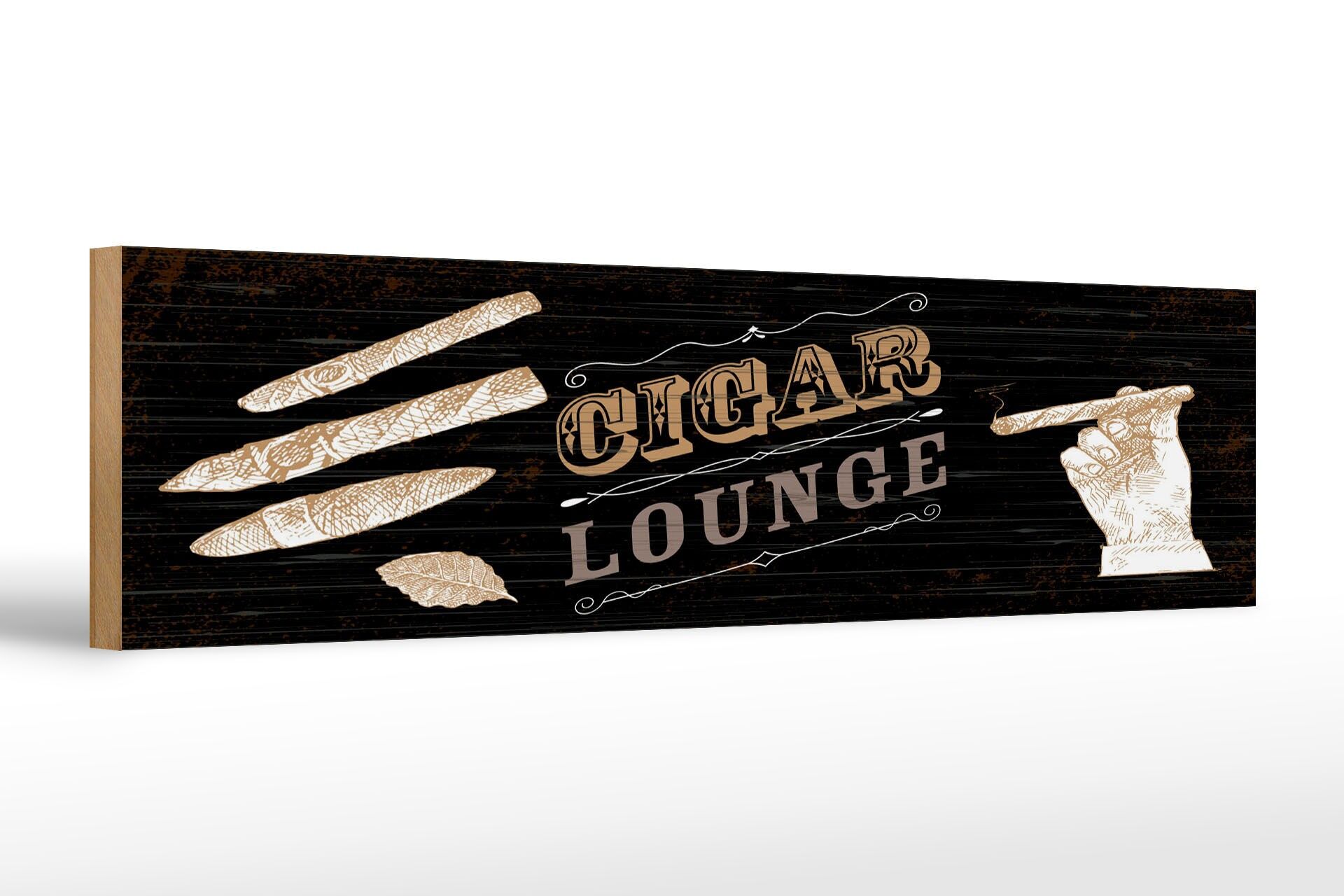 Insegna in legno, 46x10 cm, Cigar Lounge, insegna decorativa nera