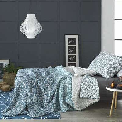 Colcha Bouti J21 Turquesa Tacto Supersuave para Cama de 105 + 1 Funda de Cojínz