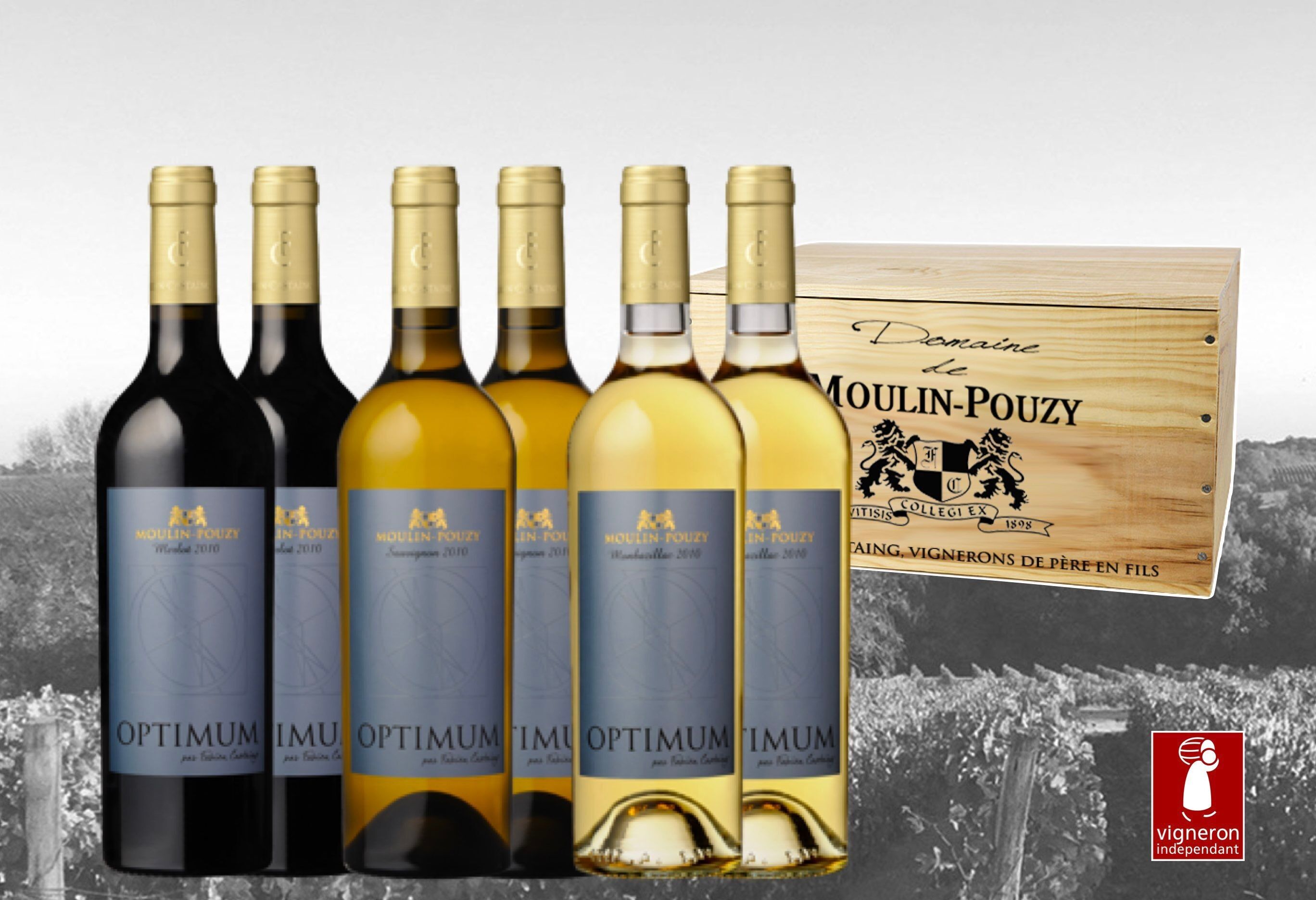 Wooden case for 6 bottles of Optimum Grands Vins Domaine de Moulin-Pouzy