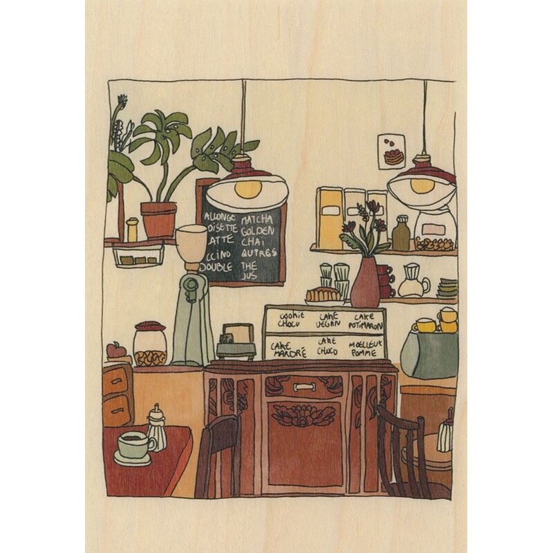 Postkarte aus Holz – Lebensmittelgeschäft im Süden