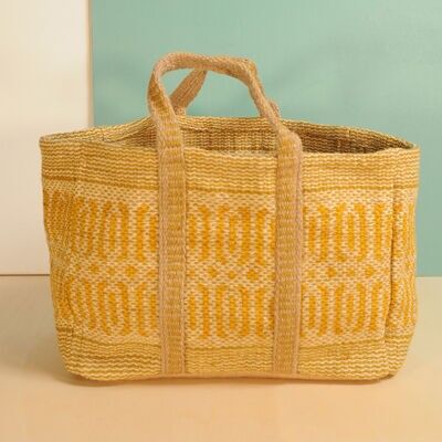 SOFY Bag in Jute with Mustard Hand Print