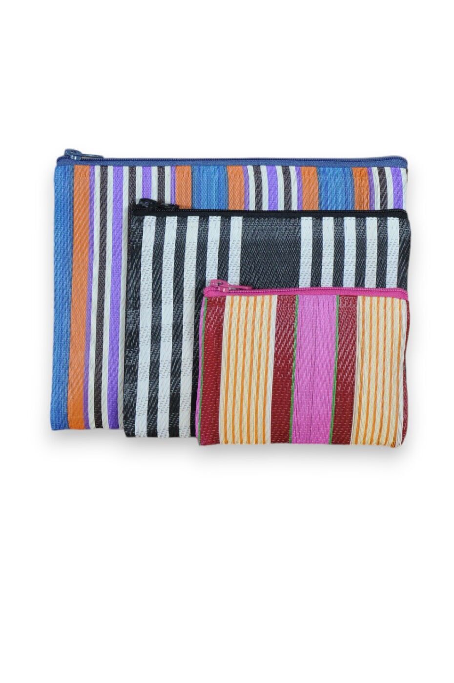 Jeu de 3 pochettes rayées en plastic recyclé WAOU C