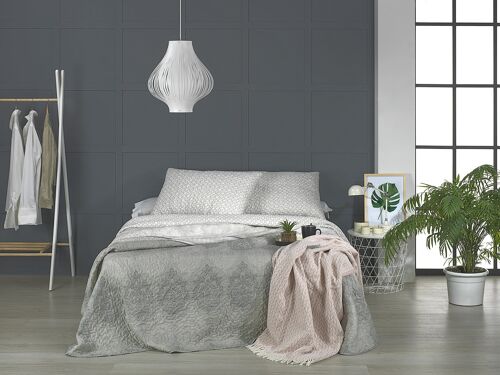 Colcha Bouti J17 Gris Tacto Supersuave para Cama de 90 + 1 Funda de Cojínr