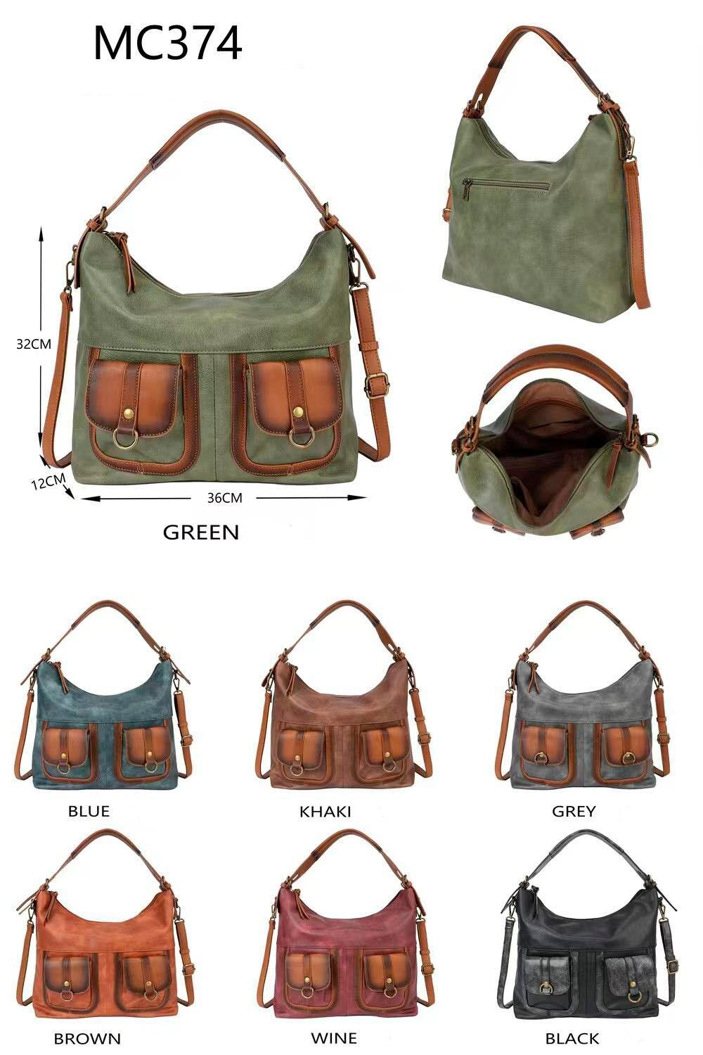 Synthetische Schultertasche mit 3 Außentaschen