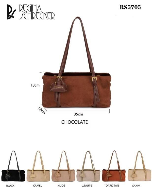 Borsa a mano in pelle scamosciata sintetica con tasca decorativa