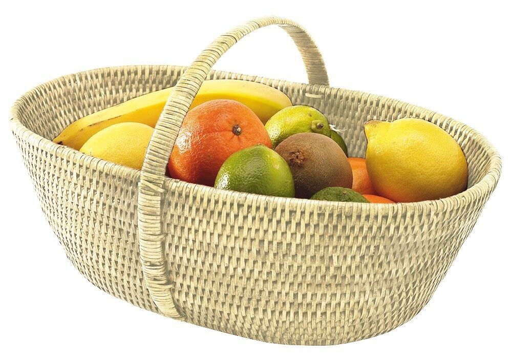 Cestino in rattan bianco cerato con manico