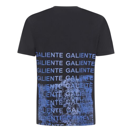 T-shirt with blue logo print down the back black