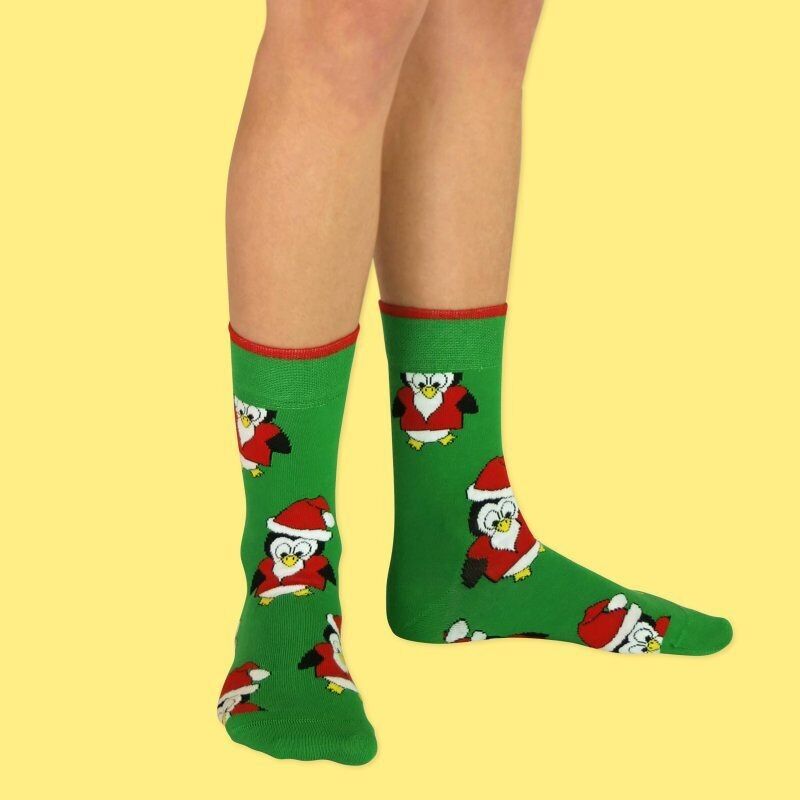 Babbo Natale Pinguino. Calzini di Natale. Unisex
