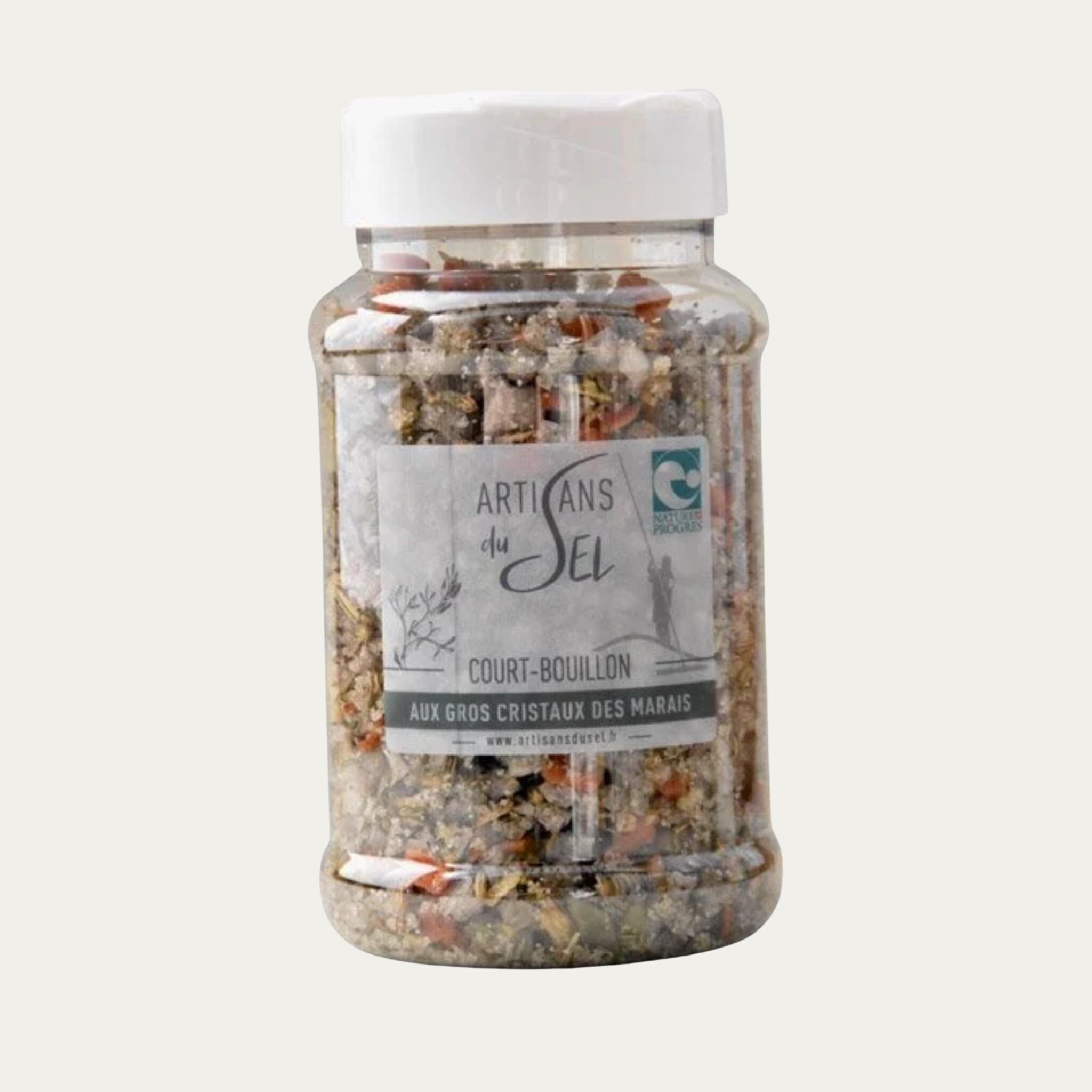 Mélange pour bouillon avec des cristaux de gros sel de Guérande, des herbes et des épices
