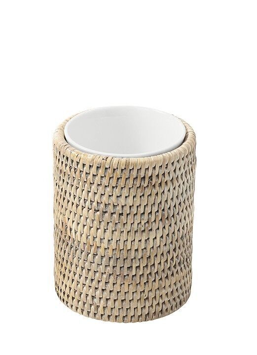 Vetro per bagno Edo in rattan bianco cerato e porcellana