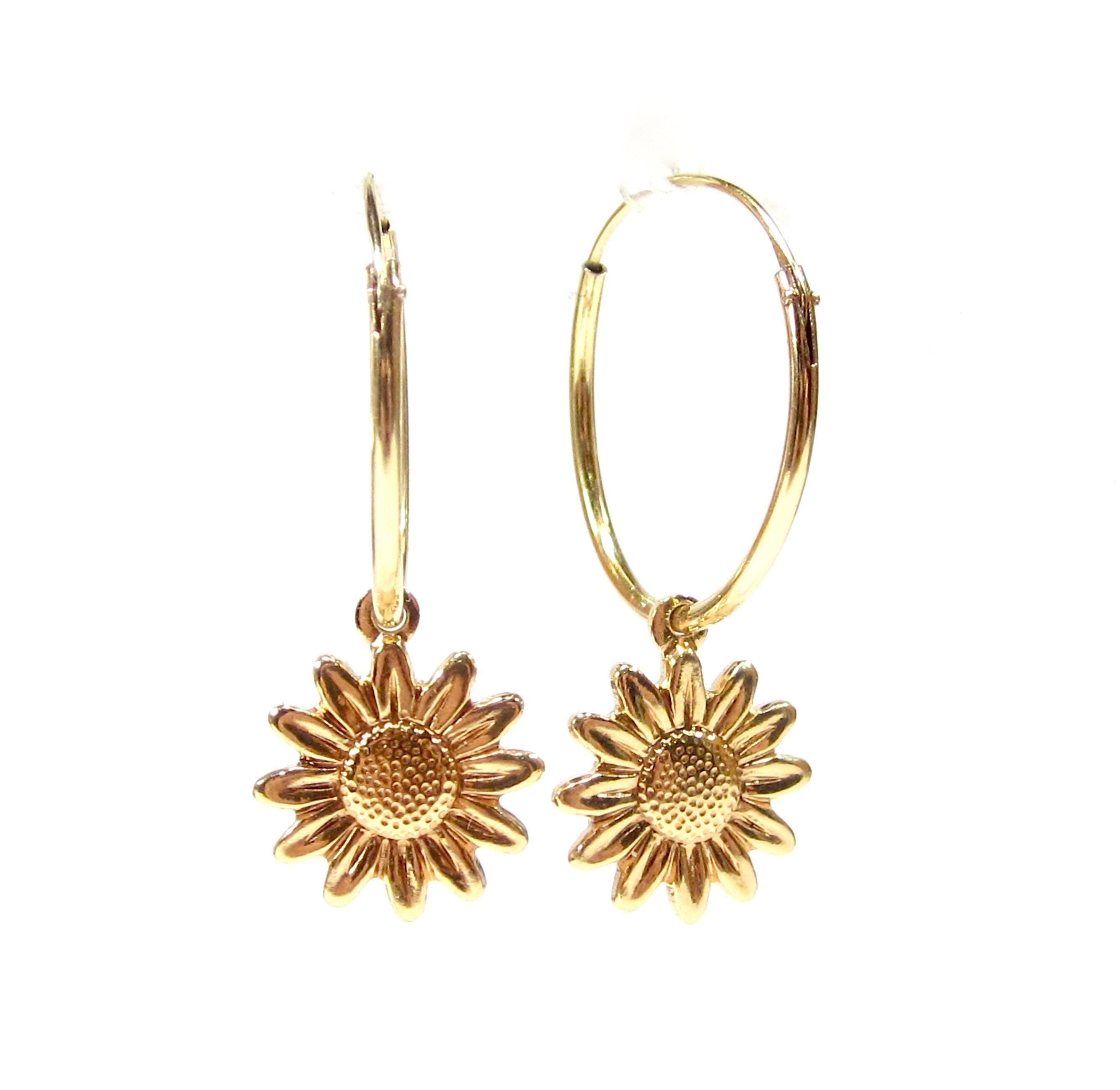 Kleine Gold Creolen Sonnenblume 18ct vergoldet Ohrringe Anhänger made in germany