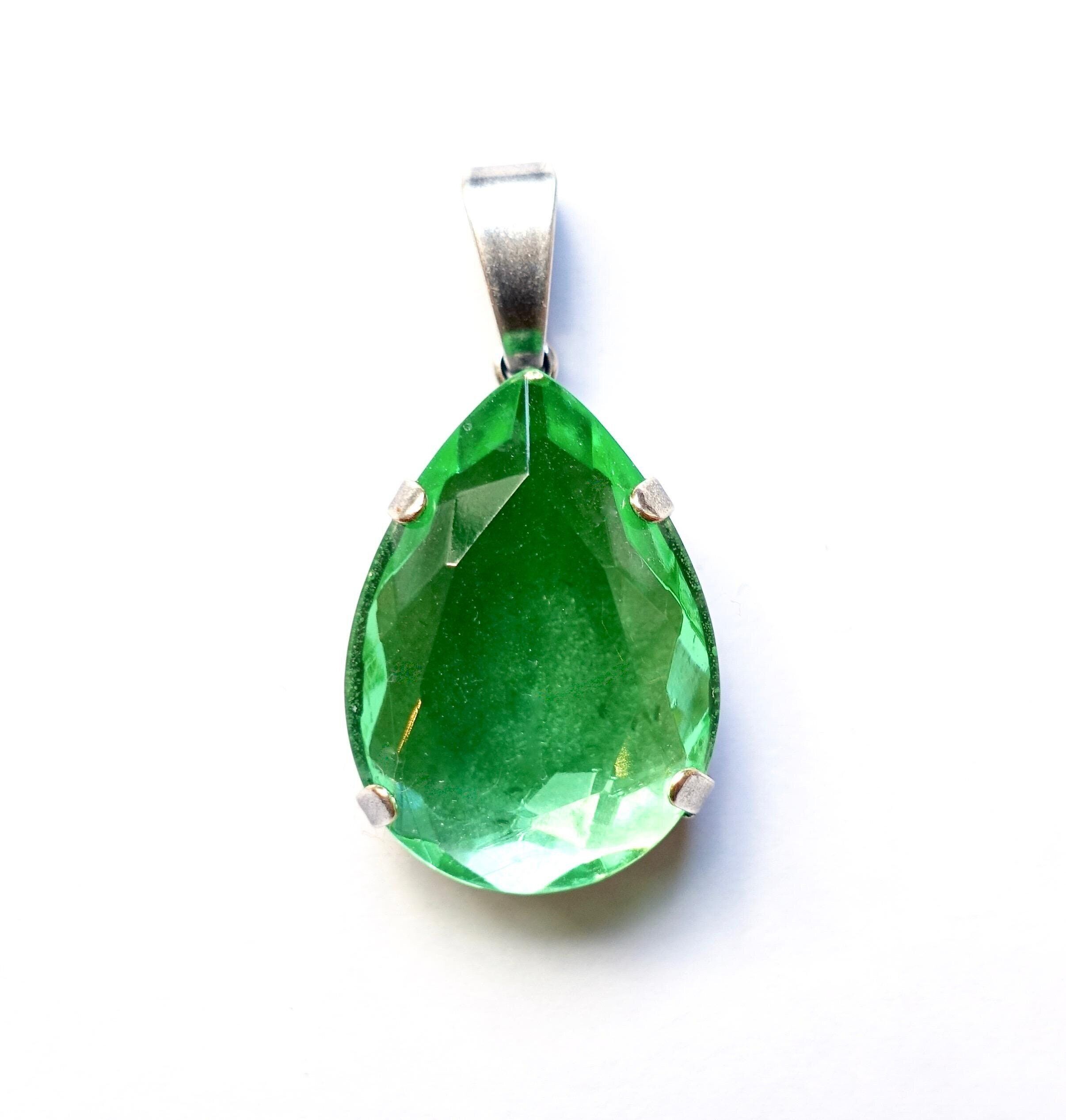 Großer Uranium Glas NEON Tropfen Anhänger Grün vintage Glas tropfen 50er Jahre Altsilber Kette uran strasssteine hergestellt in Deutschland