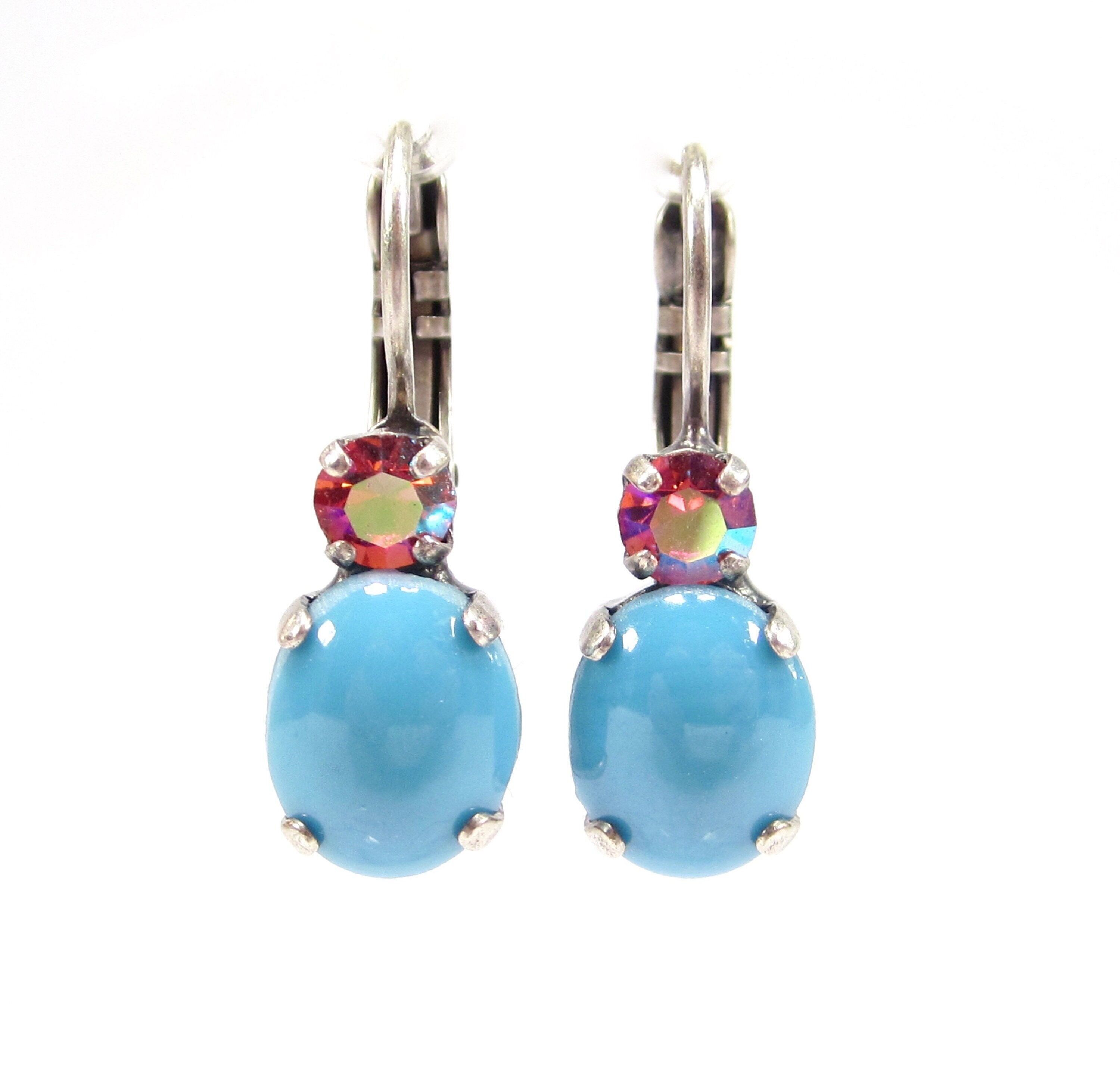 Süße kleine Ohrringe hell blau pink Ohrhänger Oval geschliffene handgemachte Glas Cabochons handmade in cologne germany