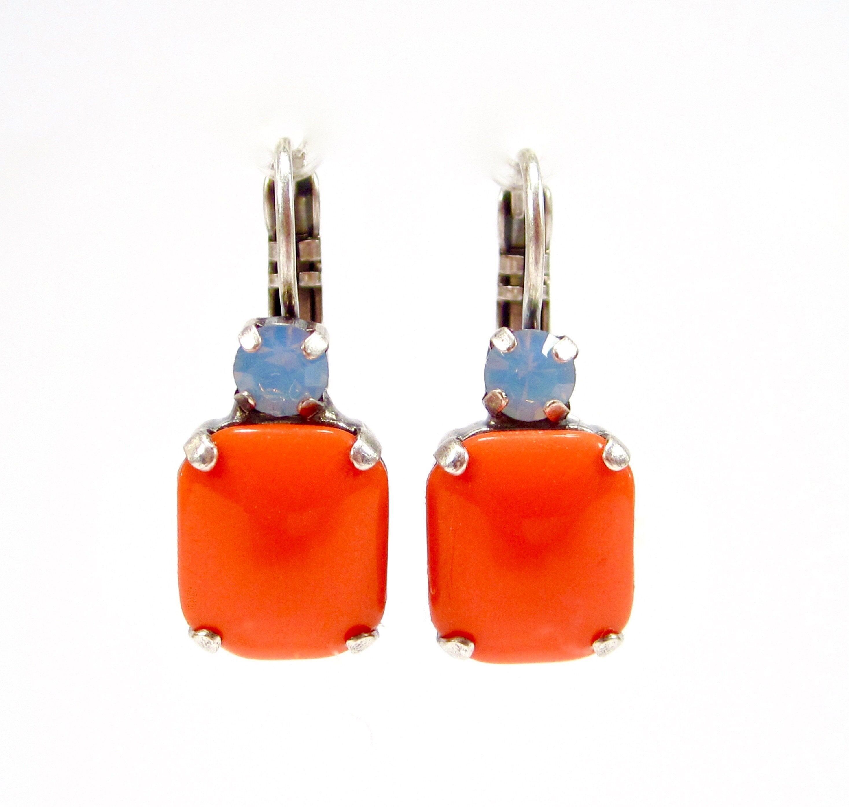 Sommerliche Orange Blau farbene Ohrringe Ohrhänger Altsilber handgemachtes Glas 60er Jahre vintage orange koralle made in cologne germany