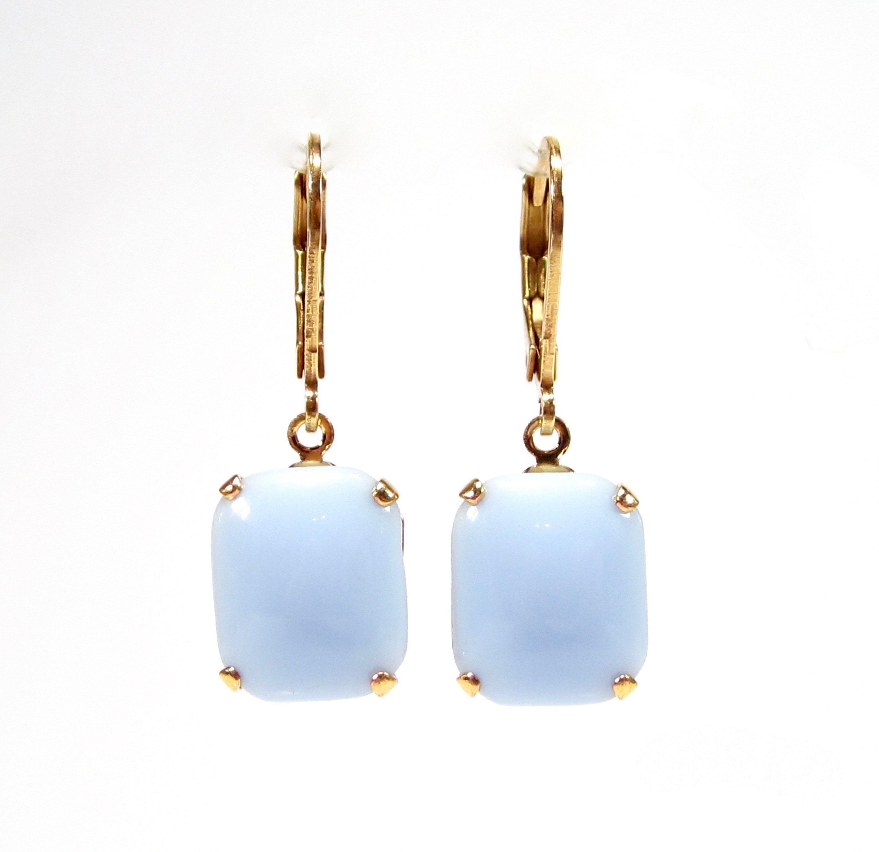 Boucles d'oreilles estivales bleu clair et or, boucles d'oreilles pendantes en verre faites à la main, style vintage années 1960, bleues et or, fabriquées à Cologne, en Allemagne