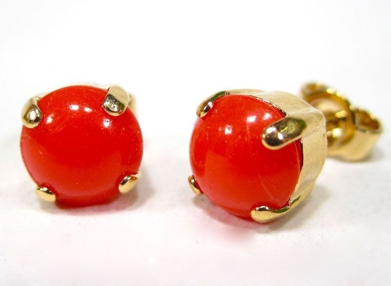 Boucles d'oreilles SoHo® vintage années 1960, verre bohème corail orange, argent sterling 925 plaqué or