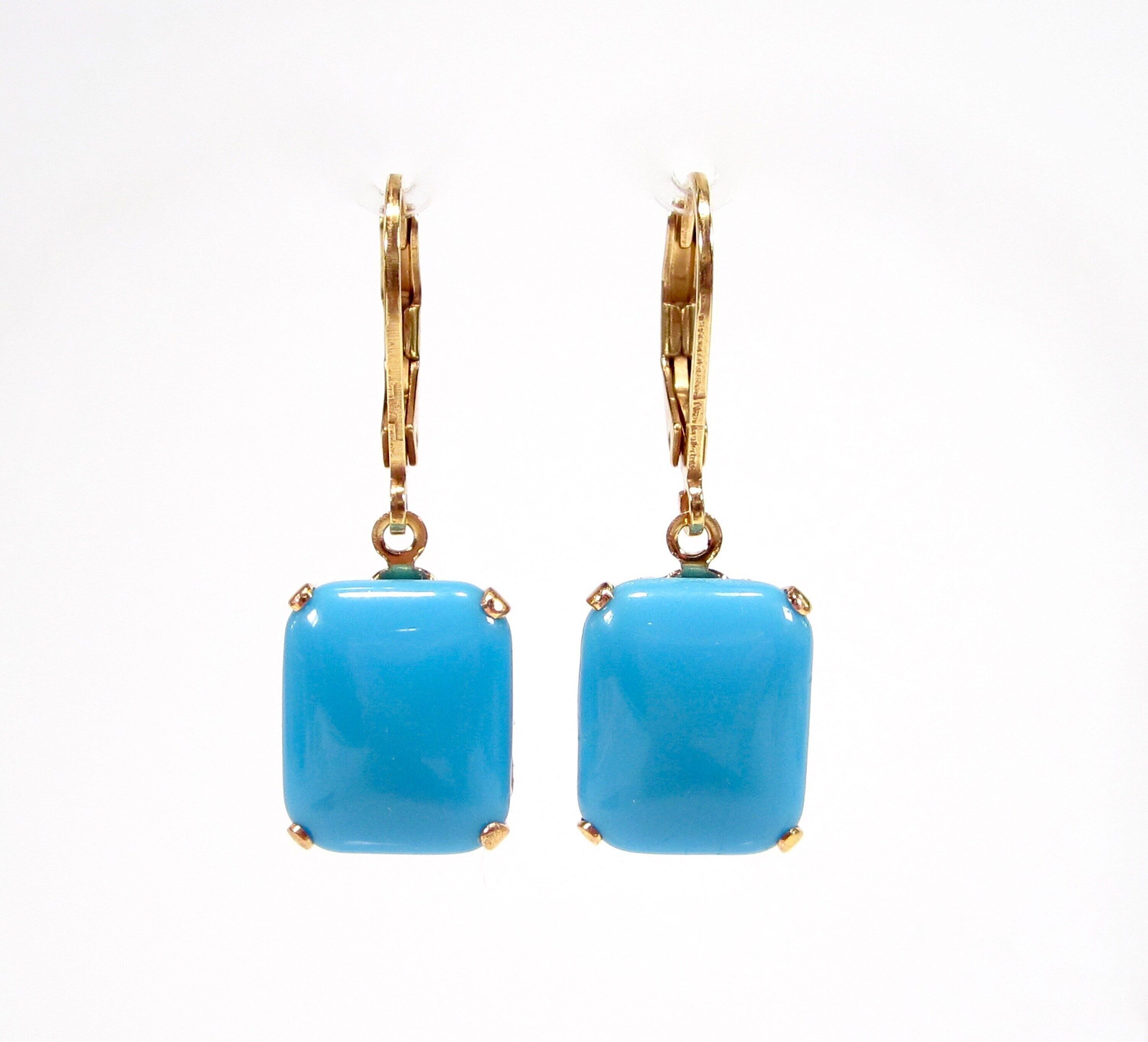 Boucles d'oreilles estivales bleues et dorées, boucles d'oreilles pendantes en verre faites à la main, style vintage années 1960, turquoise et or, fabriquées à Cologne, en Allemagne